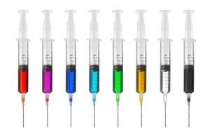 syringe and color drug on white background photo