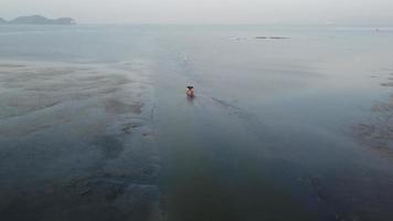 Barco de pesca se mueve en un arroyo fangoso video