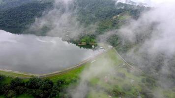 Aerial view Empangan Batu in low cloud video