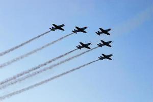 Synchronized team flight- flying in formations photo