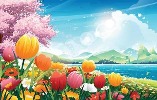 hermoso paisaje de primavera la naturaleza de fondo vector