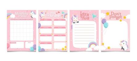 Set of Unicorn Planner Background Template vector