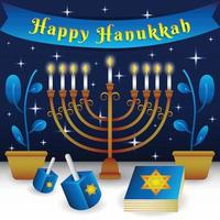 feliz hanukkah con menorah vector