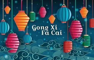 Gong Xi Fa Cai with Lantern Background vector