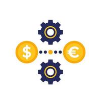 dollar to euro exchange icon with gears vector