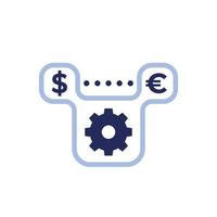 dollar to euro exchange icon with gear vector