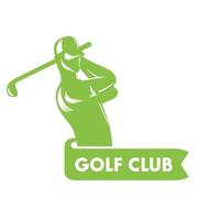 Plantilla de logotipo de club de golf en blanco con jugador de golf vector