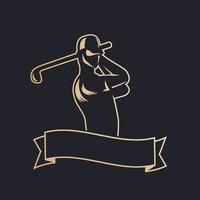 Plantilla de logotipo de golf con club de swing de jugador de golf, dorado en la oscuridad vector