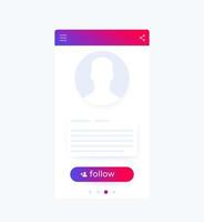 follow button on mobile screen, ui design vector