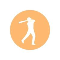Baseball icon, baseball player at bat, round icon on white, vector illustration