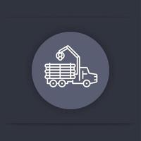 Forwarder line icon, forestry vehicle, logger, logging truck round flat icon, vector illustration