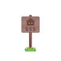 House for sale wooden sign, real estate vector