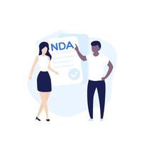 nda, acuerdo de no divulgación, ilustración vectorial con personas vector