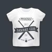 emblema del club de béisbol phoenix, camiseta impresa en maqueta, ilustración vectorial vector