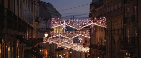 Decorations for the holiday season on the streets of Lisbon, Portugal video