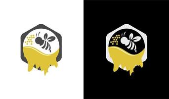 honey bee logo vector, honey liquid design illustration, honeycomb and flying bees, vector