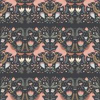 Seamless pattern with unicorns and floral motifs in folk art style vector