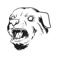 a menacing dog face. a hand drawn illustration of a wild animal head. line art drawing for emblem, poster, sticker, tattoo, etc. vector