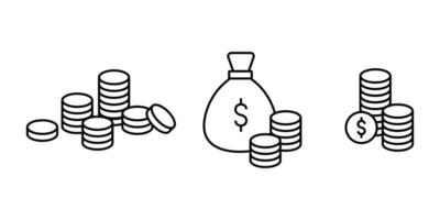 set of creative illustration of editable icon related to financial stuff. piles of money. element vector stroke suitable for ui ux design of financial or economic applications.