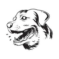 una cara de perro ladrando. una ilustración dibujada a mano de una cabeza de animal salvaje. dibujo de arte lineal para emblema, cartel, pegatina, tatuaje, etc. vector