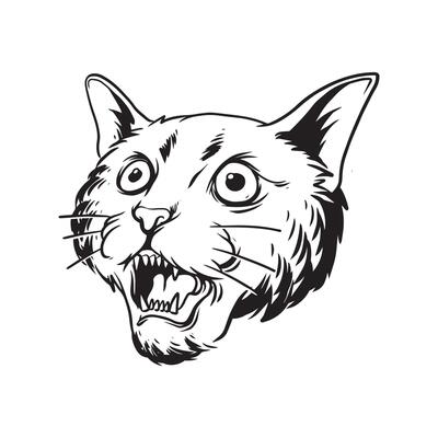 Angry cat line drawing art | Art Print