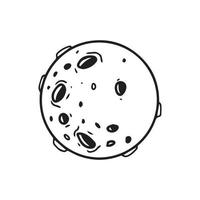 an outer space object with craters illustration in uncolored outline. simple hand drawn drawing of a single space object. a doodle vector isolated on white for outer space theme design.