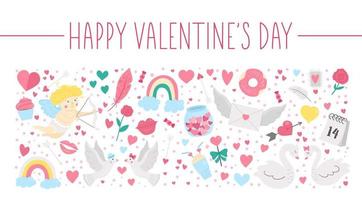 Vector horizontal set with Saint Valentines day elements. T