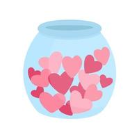 Vector glass jar with hearts inside. Cute pot isolated on white background. Playful Saint Valentines day icon.