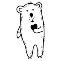 Cute bear with heart. Vector illustration. linear hand doodle