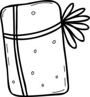 Gift with bow. Vector illustration. linear hand doodle