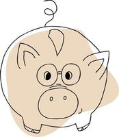 cute Pig piggy bank with glasses.  Vector illustration. Hand  doodle element for design and decor