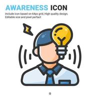 Awareness icon vector with outline color style isolated on white background. Vector illustration idea sign symbol icon concept for business, finance, industry, company, apps, web, ui, ux and project