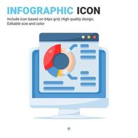 Gráfico de barras infográficas en el diseño de icono de estilo plano de sitio web o escritorio aislado sobre fondo blanco. concepto de símbolo de signo de información y análisis de datos de icono para negocios, finanzas. tamaño y color editables vector