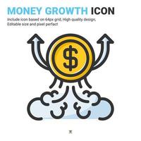 Money growth icon vector with outline color style isolated on white background. Vector illustration growing sign symbol icon concept for business, finance, industry, company, web, apps and project