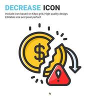 Decrease icon vector with outline color style isolated on white background. Vector illustration crisis, inflation sign symbol icon concept for business, finance, industry, company, web and project