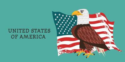 United States of America. Bald eagle on the background of the American flag. Vector illustration, poster.