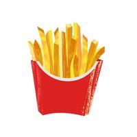 French fries in cardboard box Vector illustration on white background.