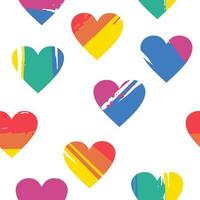 Seamless pattern of multicolored rainbow hearts on white background. Vector illustration
