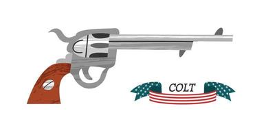 Colt Revolver. Ancient weapon. American revolver. Vector illustration.