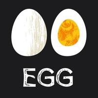 Half a boiled egg. Vector illustration in flat style in unique hand drawn texture.