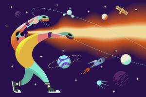 Virtual reality in space. Vector illustration. Amazing modern technology