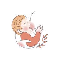 Vector illustration for international breastfeeding week. The baby sucks the mother's breast. Linear illustration.