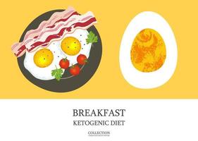 desayuno. gran desayuno para una dieta cetogénica. tocino y huevos. ilustración vectorial. vector