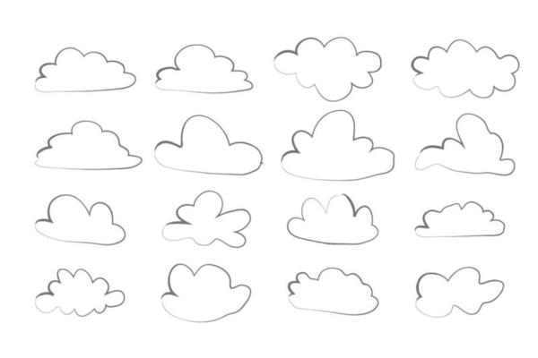 cloud set in hand drawn doodle sketch style