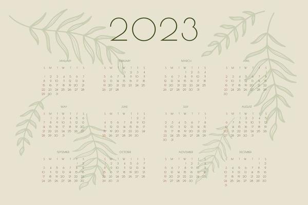 Wallpaper Calendar 2023 2023 Calendar With Hand Drawn Leafs And Branchs, Planner Organizer Template  In Green Natural Eco Style 4736183 Vector Art At Vecteezy