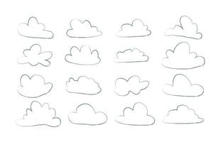 cloud set in hand drawn doodle sketch style vector