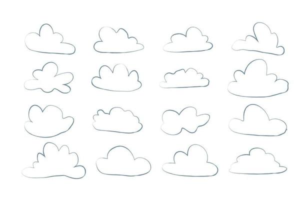 cloud set in hand drawn doodle sketch style