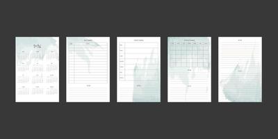 Calendario 2026 y colección de planificador mensual semanal diario con manchas abstractas de acuarela. la semana comienza el domingo vector