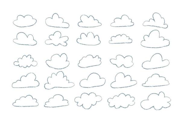cloud set in hand drawn doodle sketch style