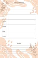 weekly planner template with hand drawn trendy organic shapes and floral botanical element vector